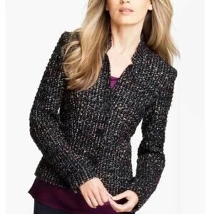 Lafayette 148 New York Women Preppy Cambria Wool Blend Metallic Tweed Blazer 14W